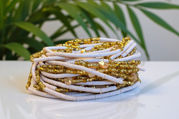 Waist Beads / Afrikanische Taillenkette - Osato - Beige / Gold (Traditionelle nicht elastische Schnur)