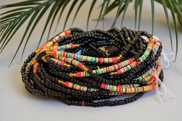Waist Beads / Afrikanische Taillenkette - Ovie - Schwarz mix (Traditionelle nicht elastische Schnur)