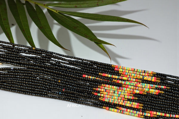 Waist Beads / Afrikanische Taillenkette - Ovie - Schwarz mix (Traditionelle nicht elastische Schnur)