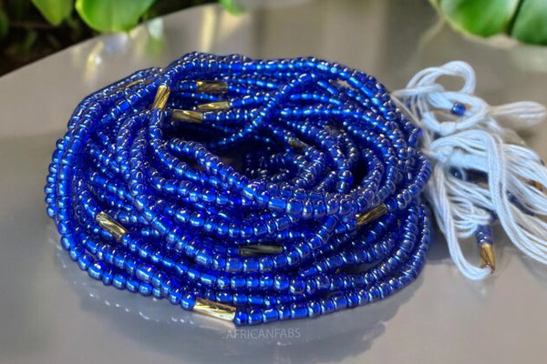 (Wichtig: bitte lesen) Waist Beads / Afrikanische Taillenkette - Blau XX (Traditionelle nicht elastische Schnur) 