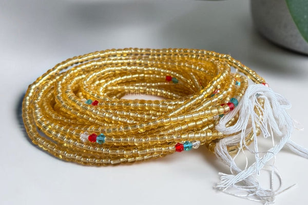 Waist Beads / Afrikanische Taillenkette - Binbo - Gold (Traditionelle nicht elastische Schnur)