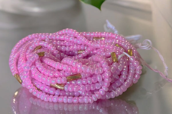Waist Beads / Afrikanische Taillenkette - Chinara - Gold / Rosa (Traditionelle nicht elastische Schnur)