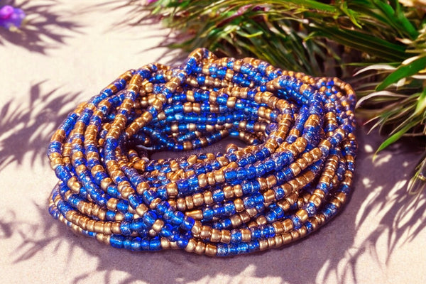 Waist Beads / Afrikanische Taillenkette - Keke - Blau (Traditionelle nicht elastische Schnur)