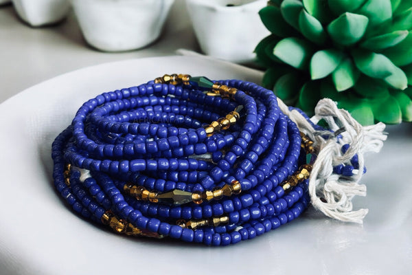 (Wichtig: bitte lesen) Waist Beads / Afrikanische Taillenkette - Bleu (Traditionelle nicht elastische Schnur) 