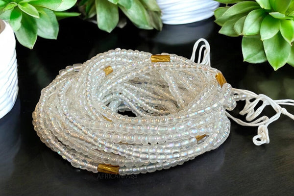 (Wichtig: bitte lesen) Waist Beads / Afrikanische Taillenkette - Weiß (Traditionelle nicht elastische Schnur) 