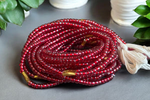 Waist Beads / Afrikanische Taillenkette - Ike - Rot / Gold (Traditionelle nicht elastische Schnur)
