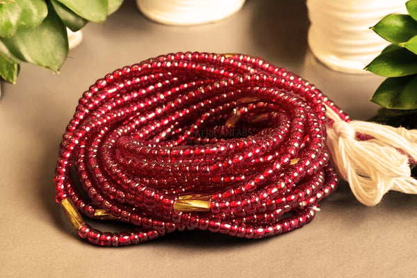 Waist Beads / Afrikanische Taillenkette - Ike - Rot / Gold (Traditionelle nicht elastische Schnur)