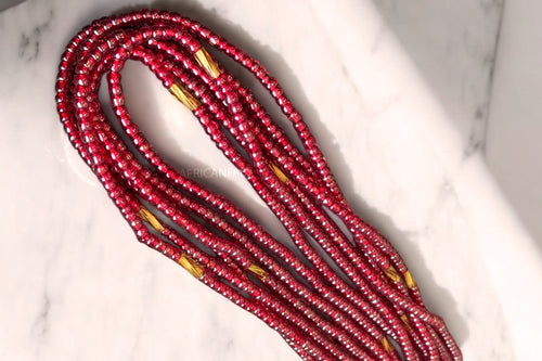 Waist Beads / Afrikanische Taillenkette - Ike - Rot / Gold (Traditionelle nicht elastische Schnur)