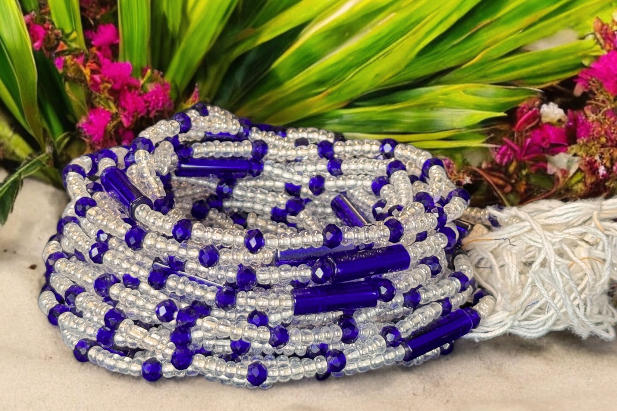 (Wichtig: bitte lesen) Waist Beads / Afrikanische Taillenkette - Blau (Traditionelle nicht elastische Schnur) 