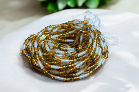 Waist Beads / Afrikanische Taillenkette - Uche - Gold / Weiß  (Traditionelle nicht elastische Schnur)