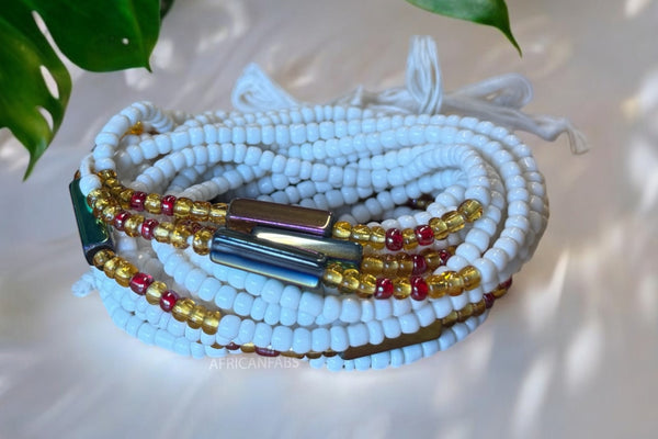 (Wichtig: bitte lesen) Waist Beads / Afrikanische Taillenkette - Weiß (Traditionelle nicht elastische Schnur) 