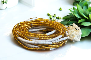 Waist Beads / Afrikanische Taillenkette - Osi - Weiß / Gold (Traditionelle nicht elastische Schnur)