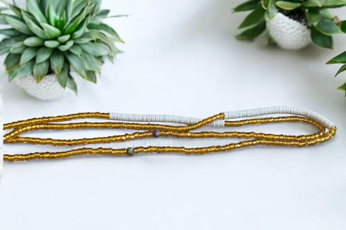 Waist Beads / Afrikanische Taillenkette - Osi - Weiß / Gold (Traditionelle nicht elastische Schnur)