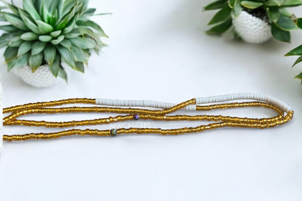 Waist Beads / Afrikanische Taillenkette - Osi - Weiß / Gold (Traditionelle nicht elastische Schnur)