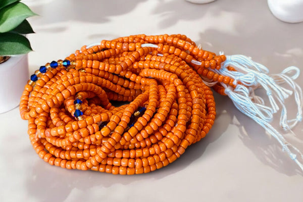 (Wichtig: bitte lesen) Waist Beads / Afrikanische Taillenkette - Orange (Traditionelle nicht elastische Schnur) 
