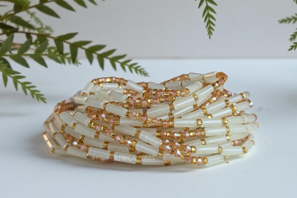 Waist Beads / Afrikanische Taillenkette - Akibo - Weiß leuchtet im Dunkeln (Traditionelle nicht elastische Schnur)