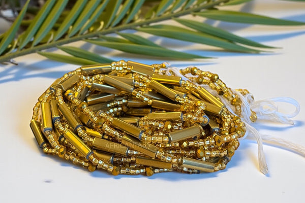 Waist Beads / Afrikanische Taillenkette - Amina - Gold (Traditionelle nicht elastische Schnur)