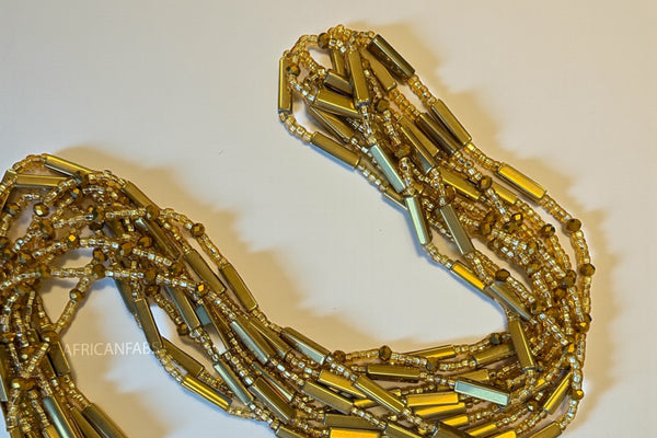 Waist Beads / Afrikanische Taillenkette - Amina - Gold (Traditionelle nicht elastische Schnur)