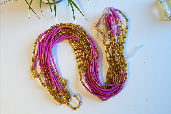 Waist Beads / Afrikanische Taillenkette - Kelso - Lila / Gold (Traditionelle nicht elastische Schnur)