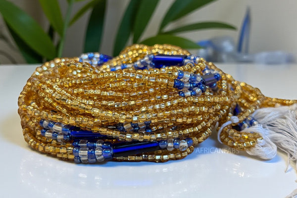 3 in 1 Waist Beads / Afrikanische Taillenkette - Obim - Blue (Traditionelle nicht elastische Schnur)