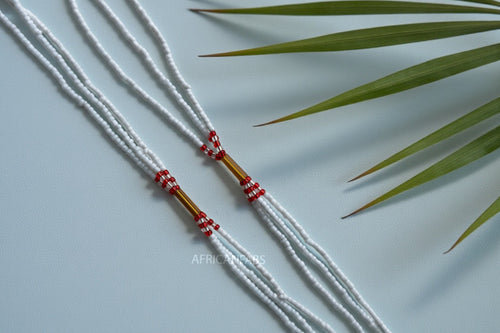 3 in 1 Waist Beads / Afrikanische Taillenkette - Obasi - Weiß (Traditionelle nicht elastische Schnur)