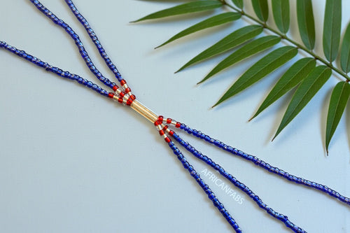 3 in 1 Waist Beads / Afrikanische Taillenkette - Okpa - Blue (Traditionelle nicht elastische Schnur)