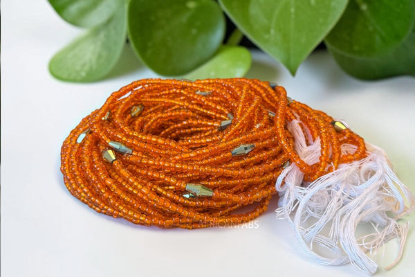 Waist Beads / African Hip Chain - Orange Amarachi (Traditional non-elastic string)