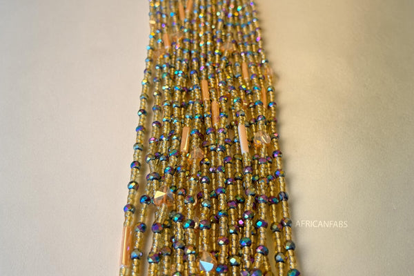 Waist Beads / Afrikanische Taillenkette - Gold Crystal Abimbola (Traditionelle nicht elastische Schnur)