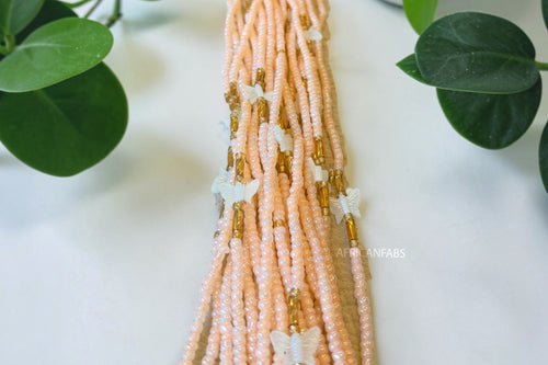 Waist Beads / Afrikanische Taillenkette - Lachs Butterfly Ifeoma (Traditionelle nicht elastische Schnur)