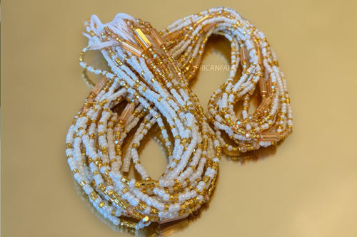 Waist Beads / Afrikanische Taillenkette - Weiß Gold Jumoke (Traditionelle nicht elastische Schnur)