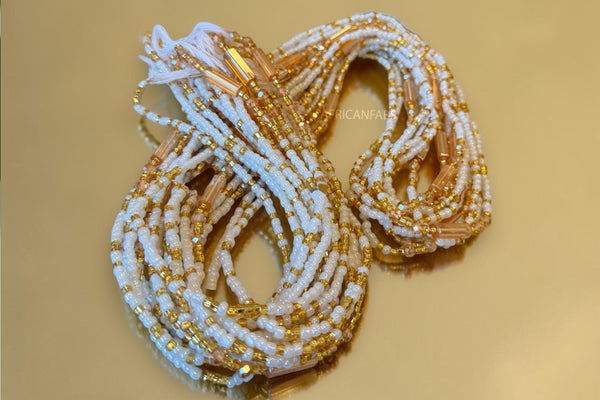 Waist Beads / Afrikanische Taillenkette - Weiß Gold Jumoke (Traditionelle nicht elastische Schnur)