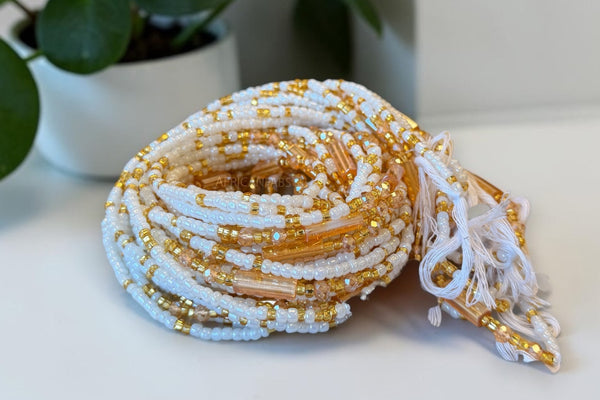 Waist Beads / African Hip Chain - White Gold Jumoke (Traditional non-elastic string)