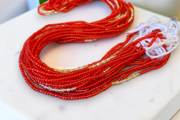 Waist Beads / Afrikanische Taillenkette - Rot Anwuli (Traditionelle nicht elastische Schnur)