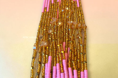 Waist Beads / Afrikanische Taillenkette - Gold Rosa Crystal Adaeze (Traditionelle nicht elastische Schnur)