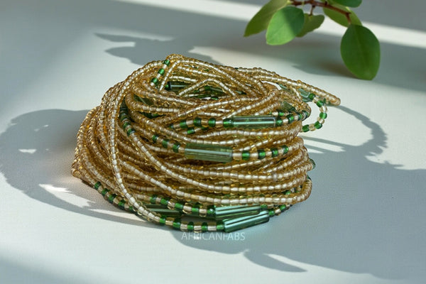 Waist Beads / African Hip Chain - Green Gold Kambili (Traditional non-elastic string)
