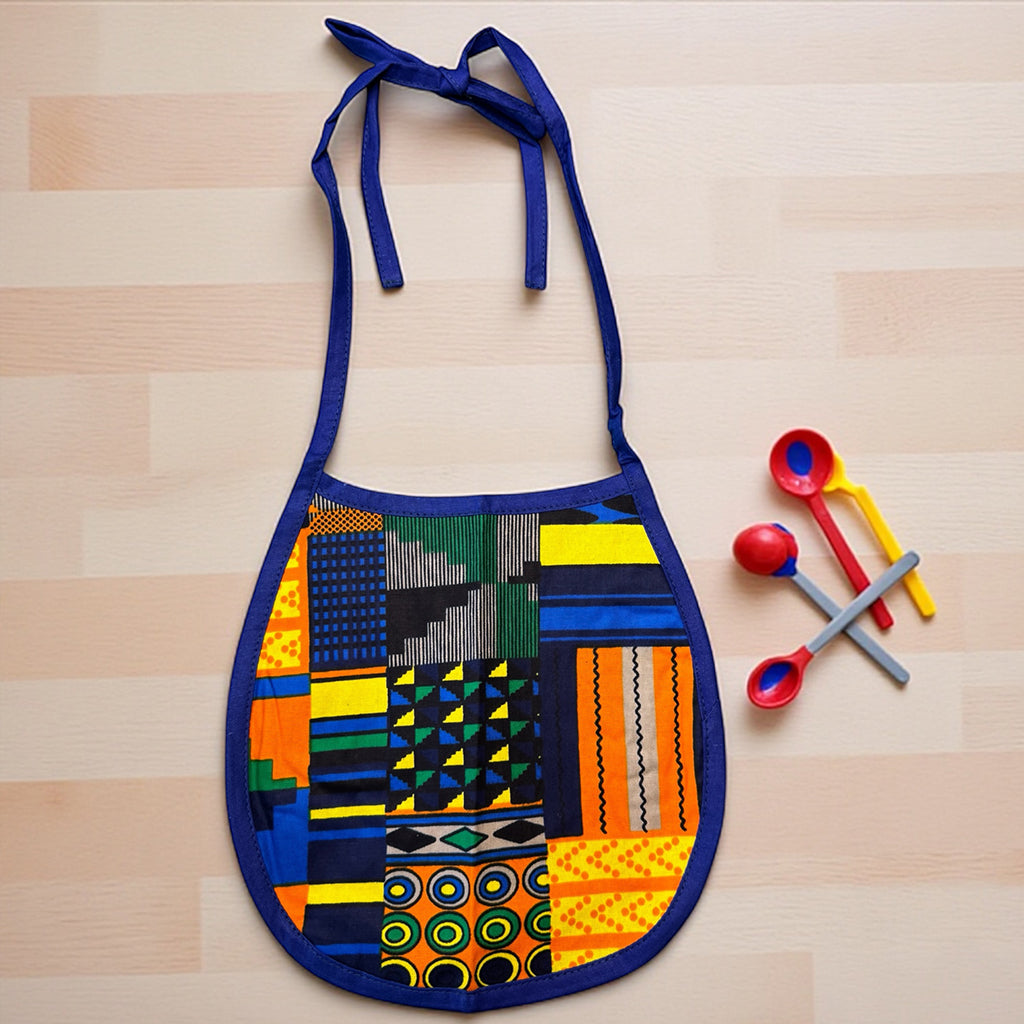 Afrikanischer Print Baby-Lätzchen - Blau / Orange Kente (Unisex)