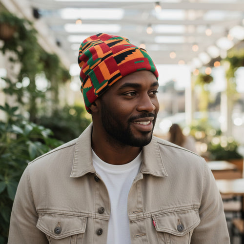 Afrikanische Wintermütze / Beanie - Grün Kente