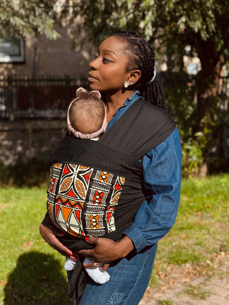 Babytragetuch mit afrikanischem Print / Baby sling / Tragetuch - Rot & Orange Bogolan Symbole