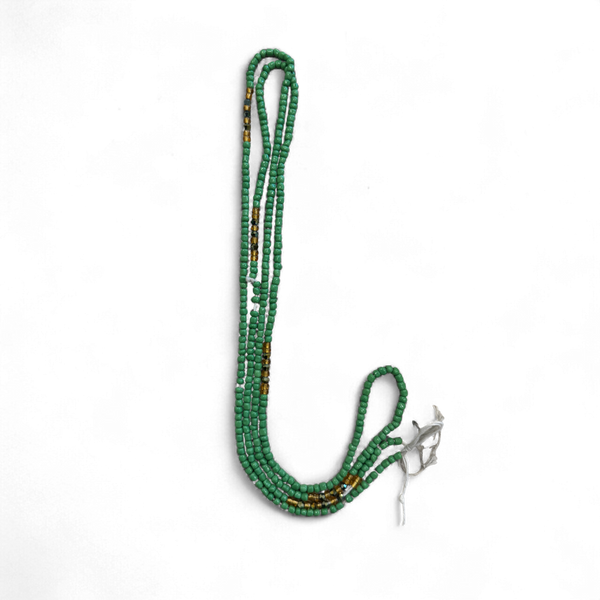 (Wichtig: bitte lesen) Waist Beads / Afrikanische Taillenkette - Grün / Gold (Traditionelle nicht elastische Schnur) 