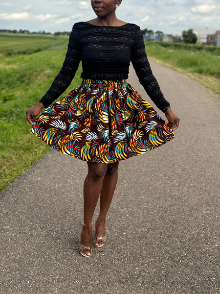 Afrikanischer Print Minirock - Multicolor Feathers 