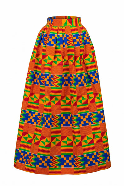 Afrikanischer Print Maxirock - Verstellbarer Schlitz - Blau Orange Kente