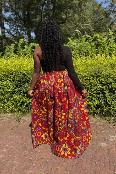 Maxirock mit afrikanischem Print - Rot & Gelb Mandala Patchwork