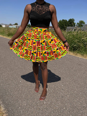Afrikanischer Print Minirock - Kente orange / grün