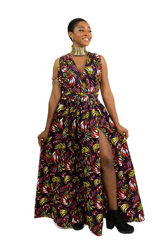 Afrikanischer Print  Infinity Multiway Maxikleid in / Rot Feathers