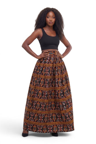 Afrikanischer Print Maxirock - Verstellbarer Schlitz - Schwarz Rot Toghu Bamenda Cameroon