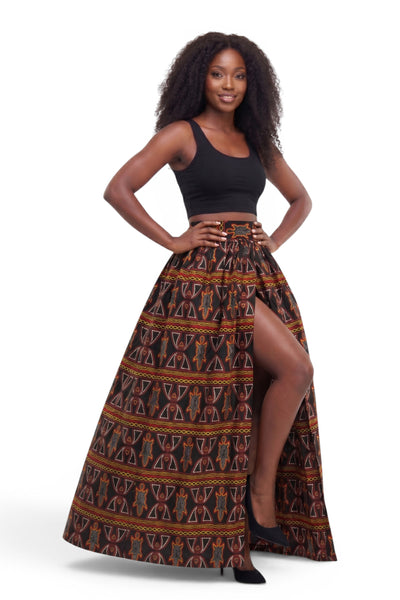 African print maxi skirt - Adjustable slit - Black Red Toghu Bamenda Cameroon
