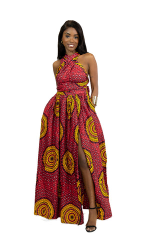 Afrikanischer Print  Infinity Multiway Maxikleid in /  Rot Dotted Patterns