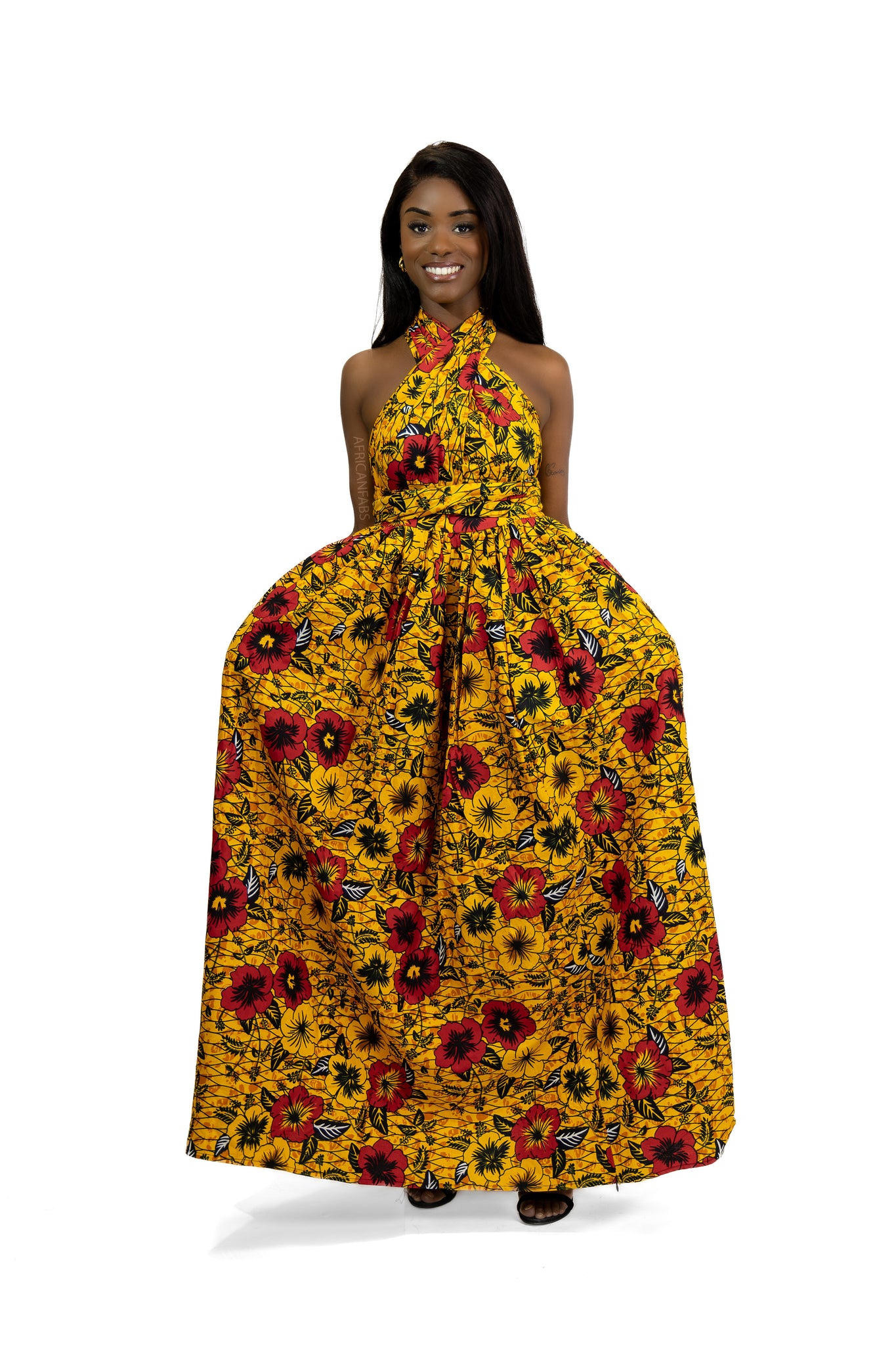 Afrikanischer Print  Infinity Multiway Maxikleid in / Gelb Flowers