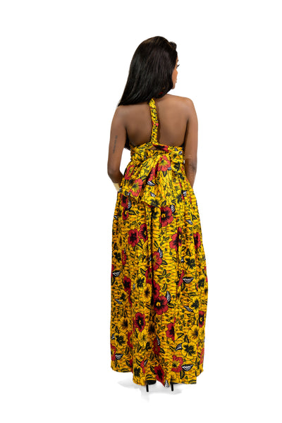 Afrikanischer Print  Infinity Multiway Maxikleid in / Gelb Flowers