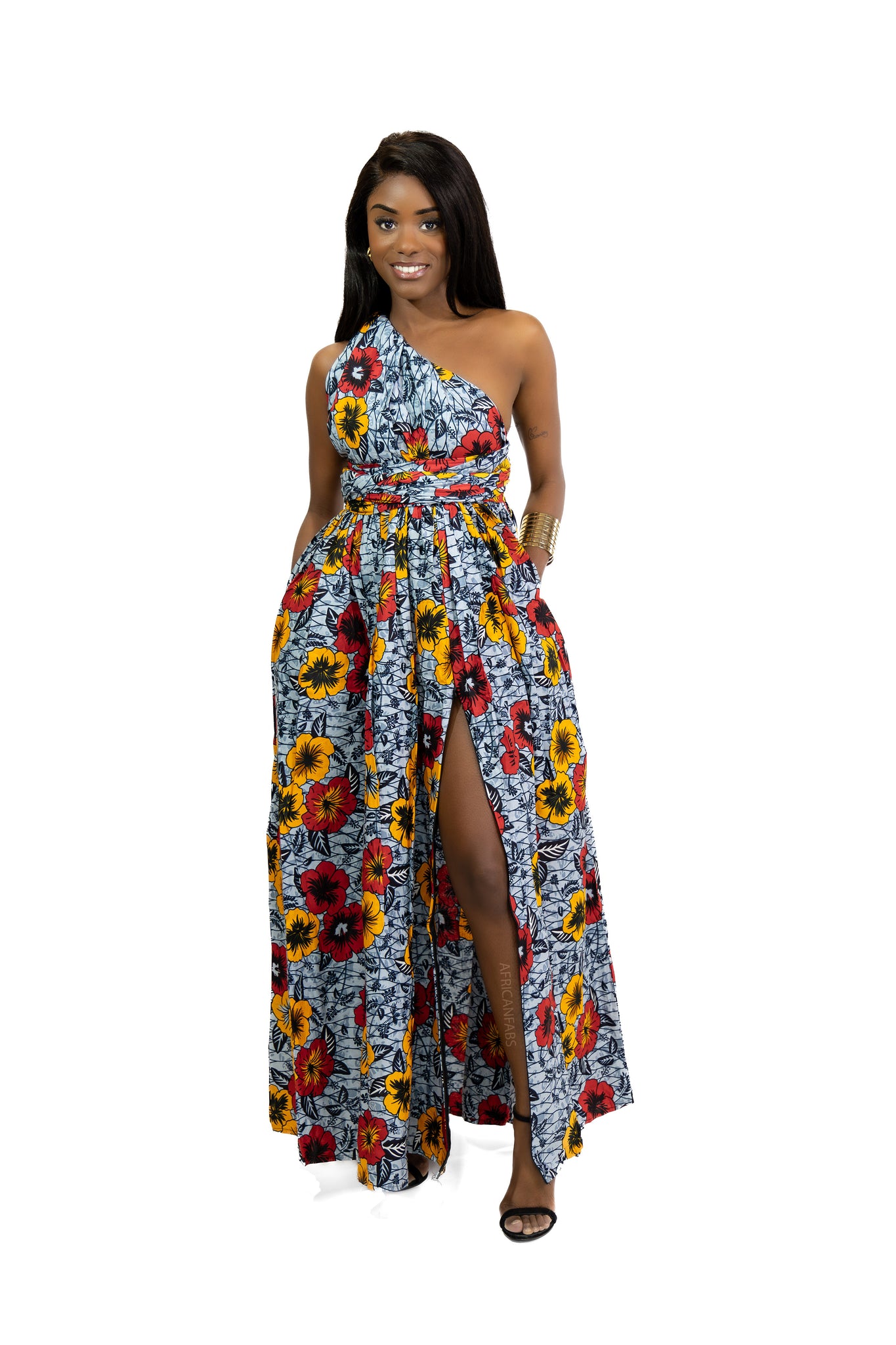 Afrikanischer Print  Infinity Multiway Maxikleid in / Gelb Flowers